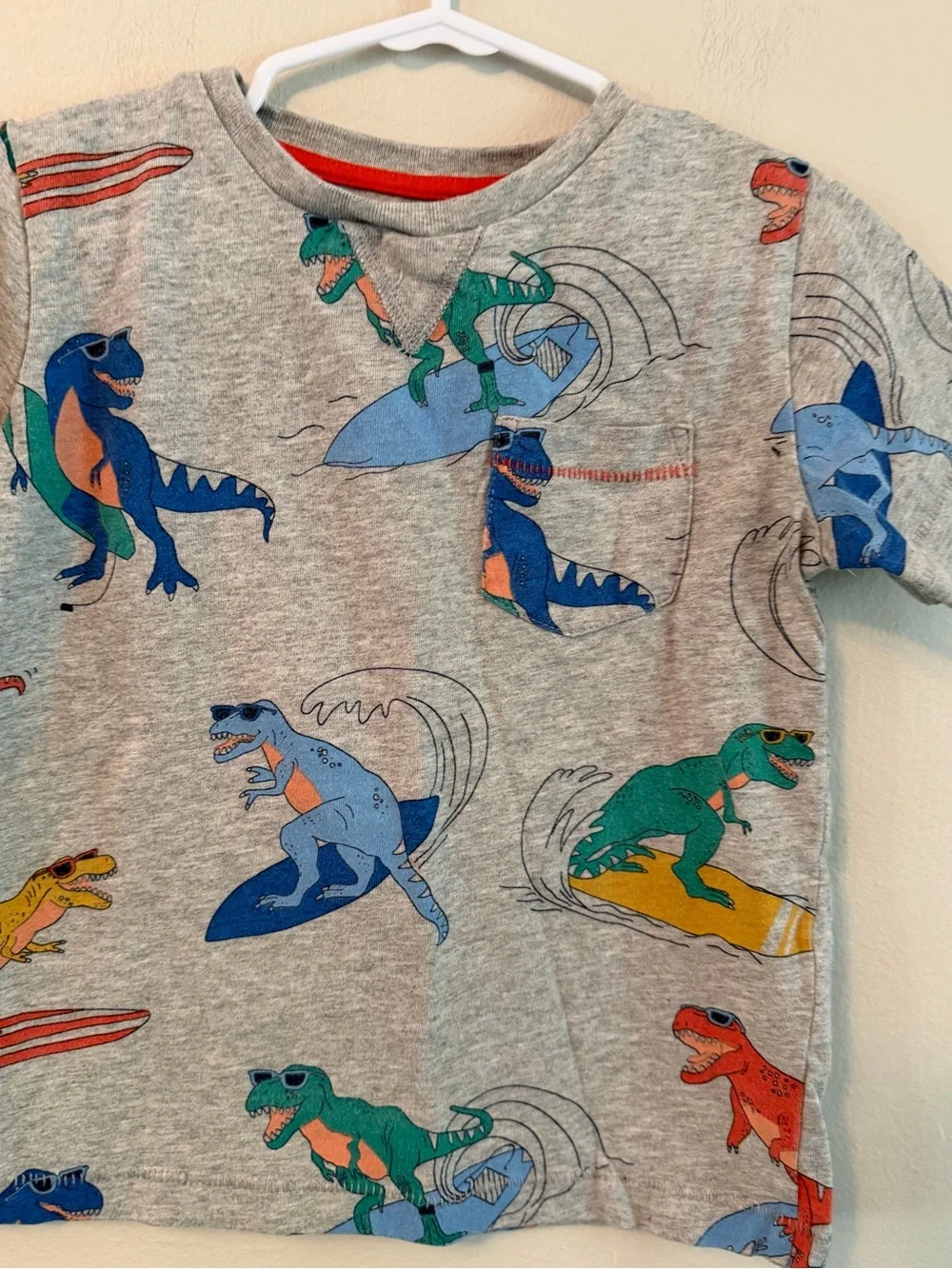 Mini Boden Grey Dino Surf Graphic Tee - Picture 2 of 3
